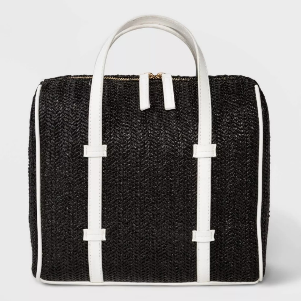BLACK WICKER SATCHEL HANDBAG